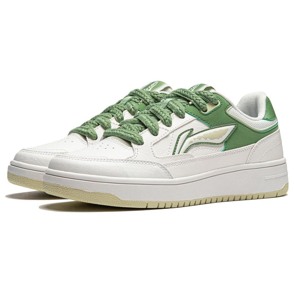 Li Ning Tian Ji Casual Versatile Thick Sole Height Increasing Non-Slip Wear-Resistant Low-Top Skate Shoes Women Sneaker White Green AGCU096-1