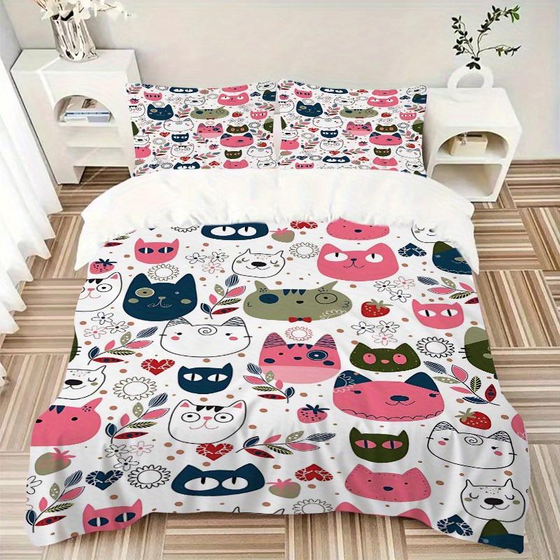 3pcs Cat Print Bedding Set, Ideal for Home Use, Suitable for Bedroom Decor (1*Duvet Cover + 1/2*Pillowcases, No Core) yy250821229