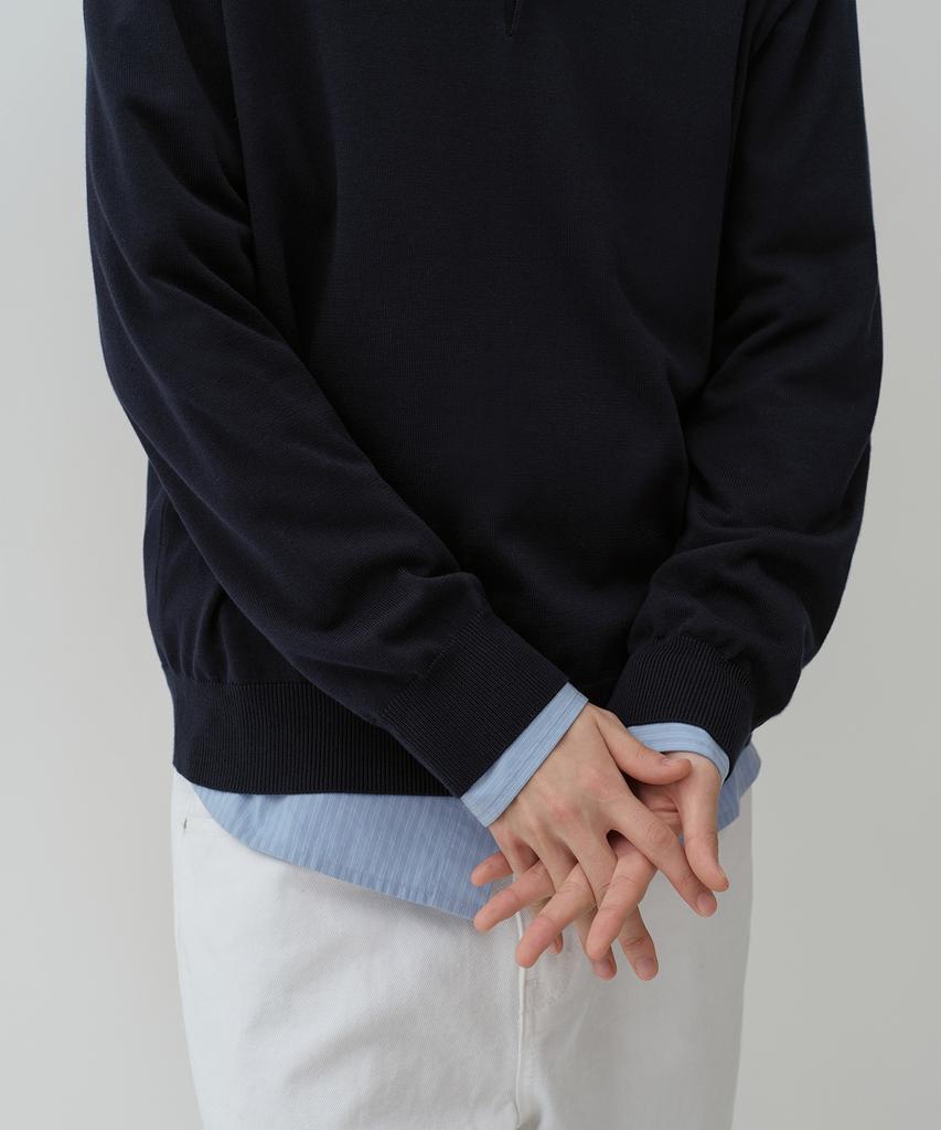MUSINSA STANDARD Washable Supima Cotton Long Sleeve Knitted Polo Shirt [Navy]