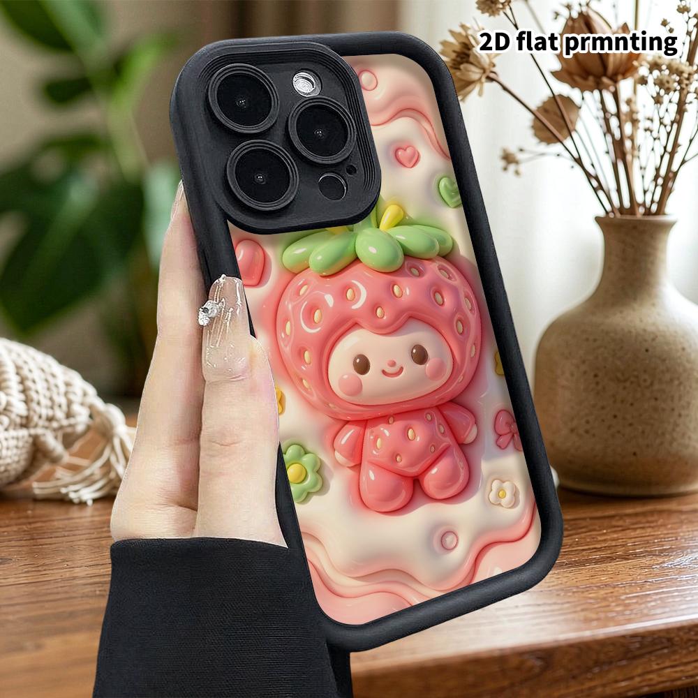 Phone case: 2D flat design, suitable for iPhone 18 17 16 15 14 13 Pro protective case, little strawberry character, perfect Christmas and Halloween ho
