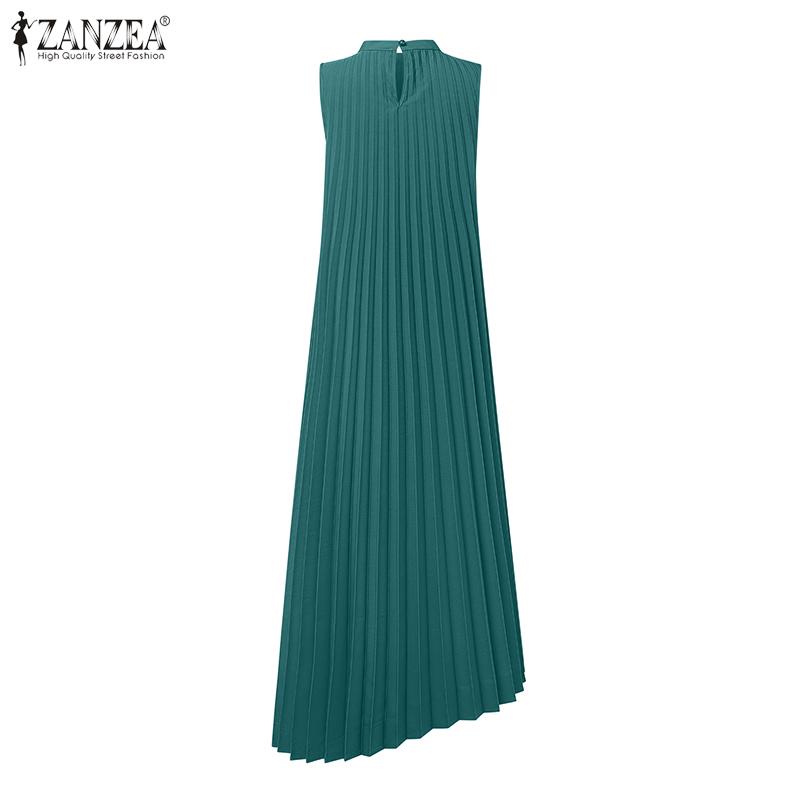 ZANZEA Женское летнее повседневное однотонное свободное безрукавное плиссированное платье