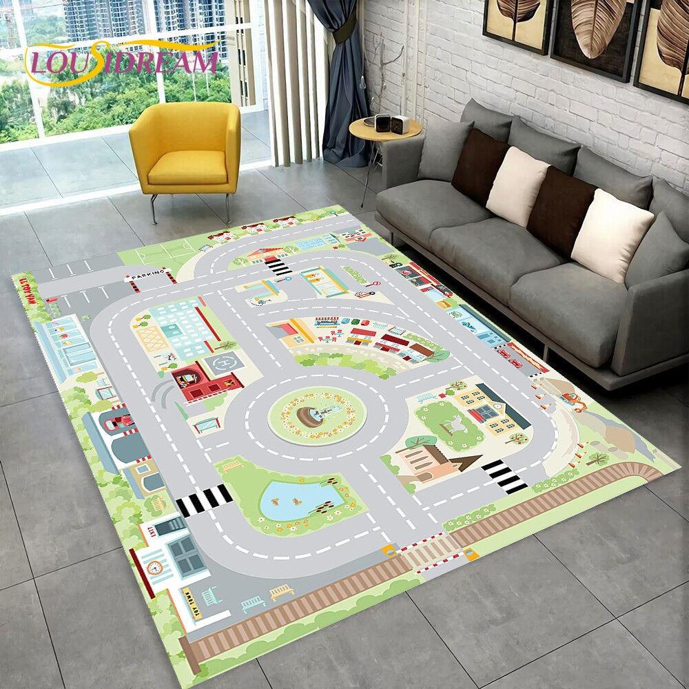 Highway City Child Playmat Large Carpet Rug for Home Living Room Bedroom Sofa Doormat Decor Kid Play Area Rug Non-slip Floor Mat