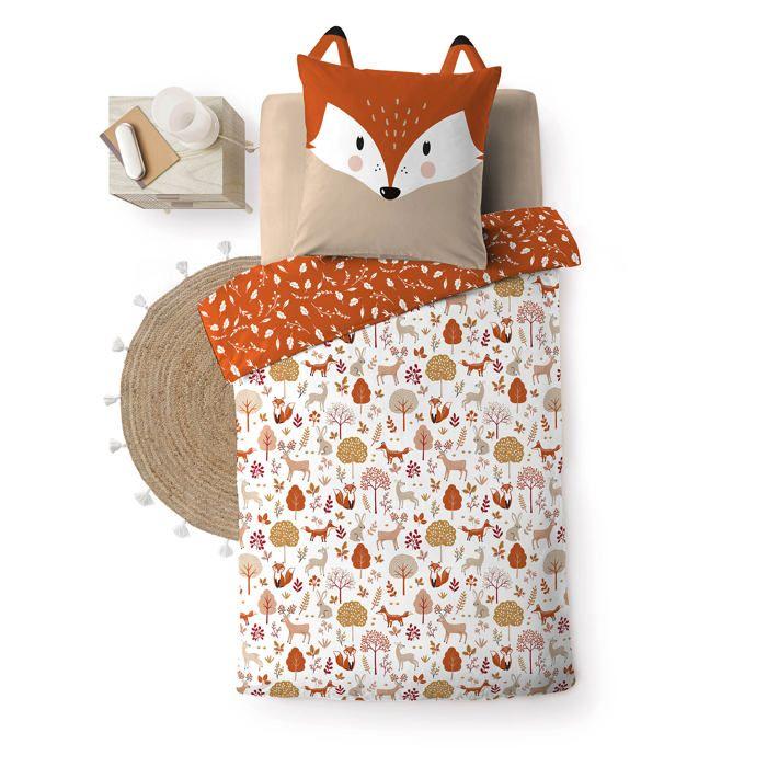 Housse De Couette + Taie - Rox Le Renard - 140 X 200 Cm - 100% Coton - Réversible