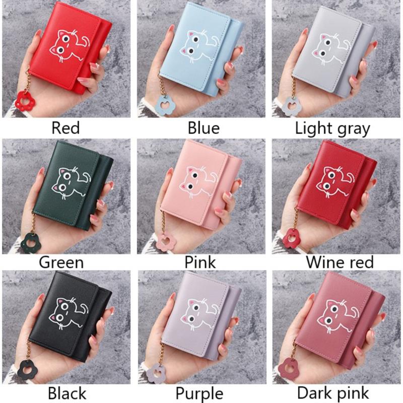 Женский кошелек Милый кот Короткий кошелек Кожаный кошелек для девочек Сумка для денег Держатель для карт CLE