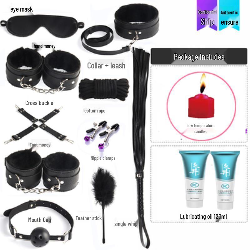 Кокетливый бондажный набор: Кожаные наручники, кнут, ошейник и зажимы для сосков