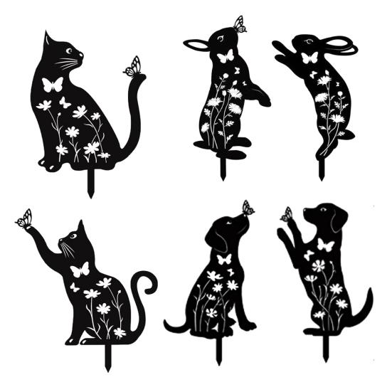 1/2 шт. Садовый колышек Полый Дизайн Кошки Собаки Кролика Декоративный Наружный Двор Искусство Колышек Патио