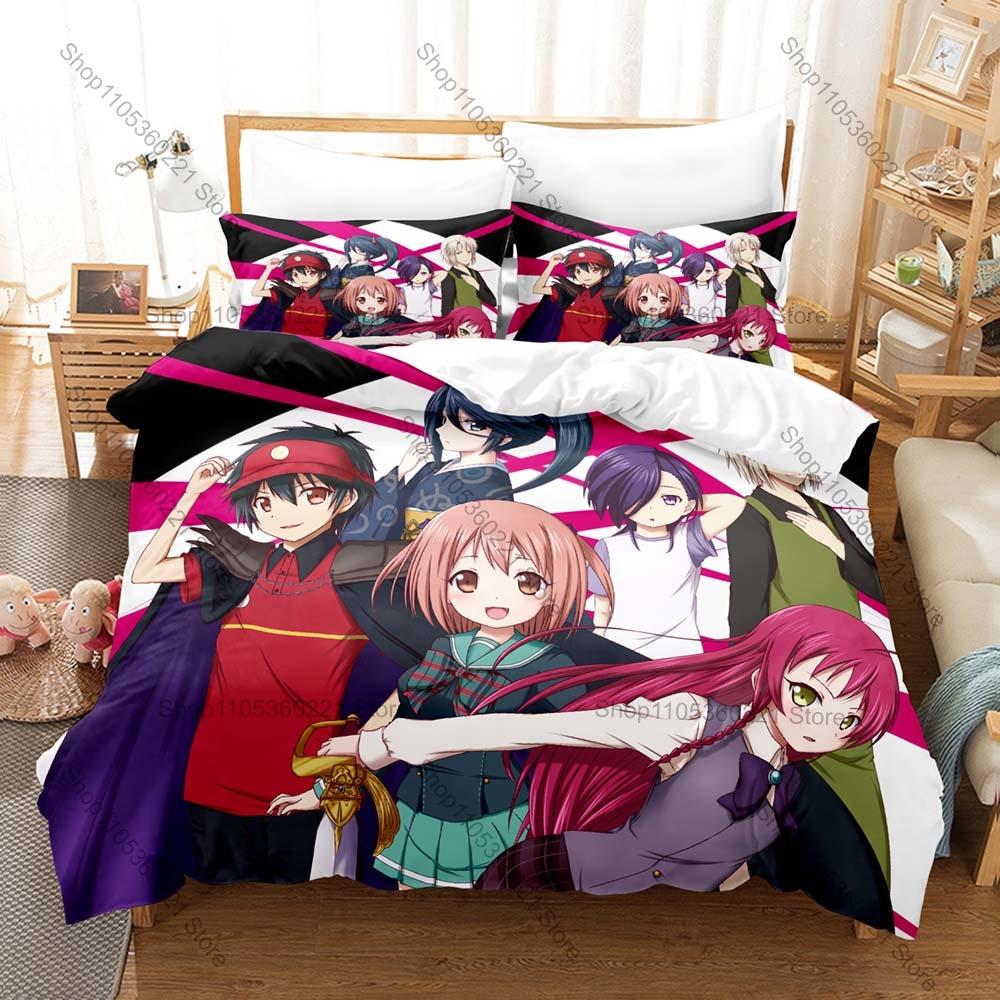 Hataraku Maou Sama Bedding Set Duvet Cover 2 Pillowcases Isekai Comedy Anime Maou Sadao Emi Yusa Fast Food Casual Bedroom Decor