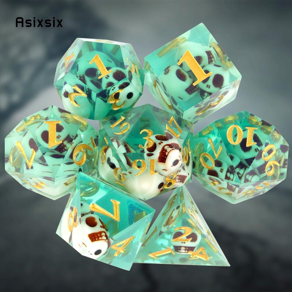 7 шт., зеленый череп, смола, золотой номер, острые края, многогранные кости, подходят для ролевых игр, настольная игра, карточная игра