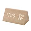 Intelligent Voice Controlled Temperature and Humidity Meter Wooden Clock Triangle Electronic Digital Clock Wooden Temperature and Humidity Alarm Clock