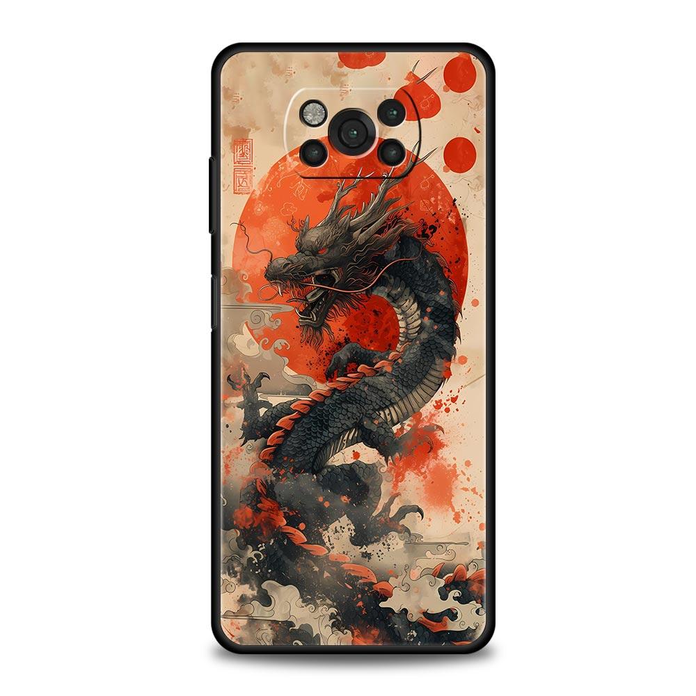 Чехол для телефона для Xiaomi Poco X6 X5 X4 Pro 5G X3 NFC F5 F4 M5 M4 M3 F3 GT C51 C50 C55 Черный Чехол Иллюзорный Цвет Китайский Дракон