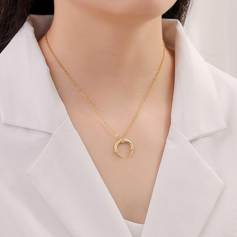 Ожерелье из стерлингового серебра 925 пробы с луной для женщин, ожерелья с подвеской в виде полумесяца на ключице