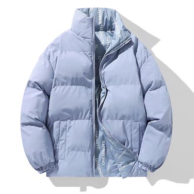 Двусторонние мужские пальто с хлопковой подкладкой на осень и зиму, трендовые утолщенные теплые пальто с хлопковой подкладкой с надписью для студентов и молодых мужчин со стоячим воротником