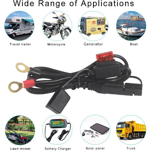 [ 6 PACK] Sae To O Ring Terminal Harness 2FT - Sae Eyelet Ring Terminal Cable 16Awg Motorcycle Battery Trickle Charger Extension Cord With Sae