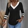 Casual Fashion Color-blocked Long-sleeved V-neck Women's T-shirts