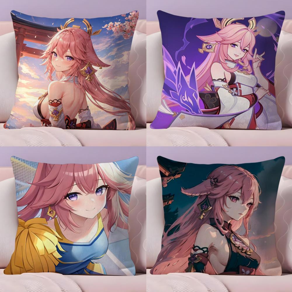 YYae Shrine Maiden Impact Pillow Case Silky elegant Comfort Sofa Bed Invisible zipper