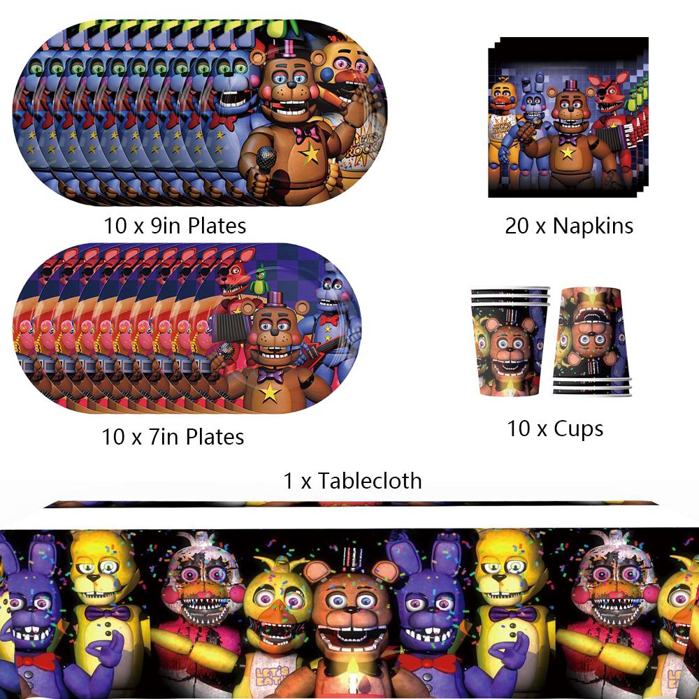 51 шт. Посуда Five Nights at Freddy's включает скатерти, тарелки, салфетки, чашки
