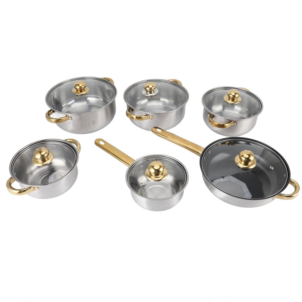 Набор кастрюль и сковород из нержавеющей стали Кухонный набор посуды Кастрюля Сотейник Сковорода с крышками ручками