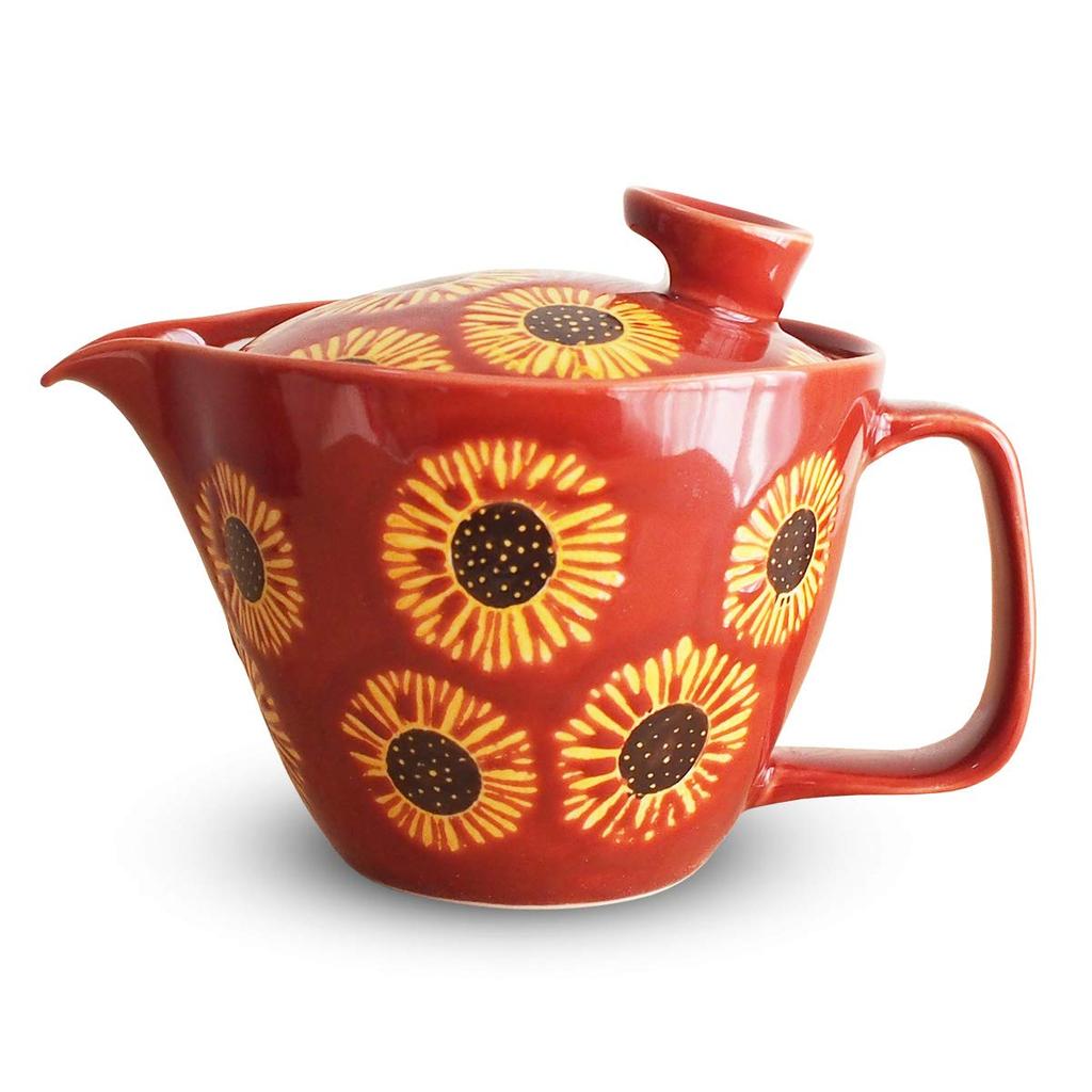Kunzangama Teapot with 240ml for Hasami Made In Sunflower Dark Red J-kitchens Strainer, Capacity, 1-2 People, Ware, Japan, Design,
