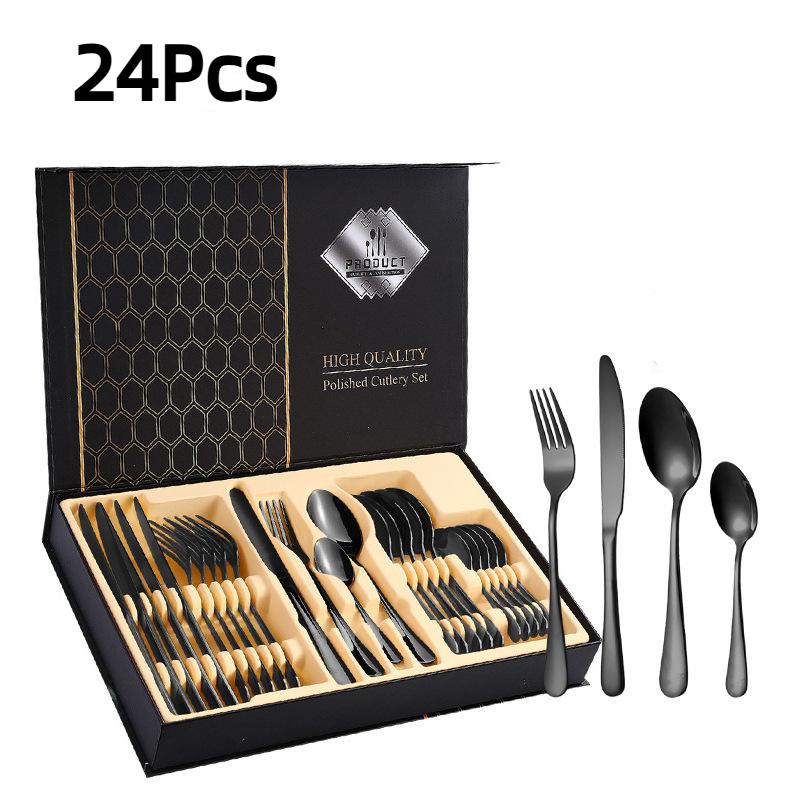 Набор столовых приборов из нержавеющей стали из 24 предметов, столовые приборы в западном стиле, нож для стейка, вилка, ложка, подарочная коробка, набор столовых приборов