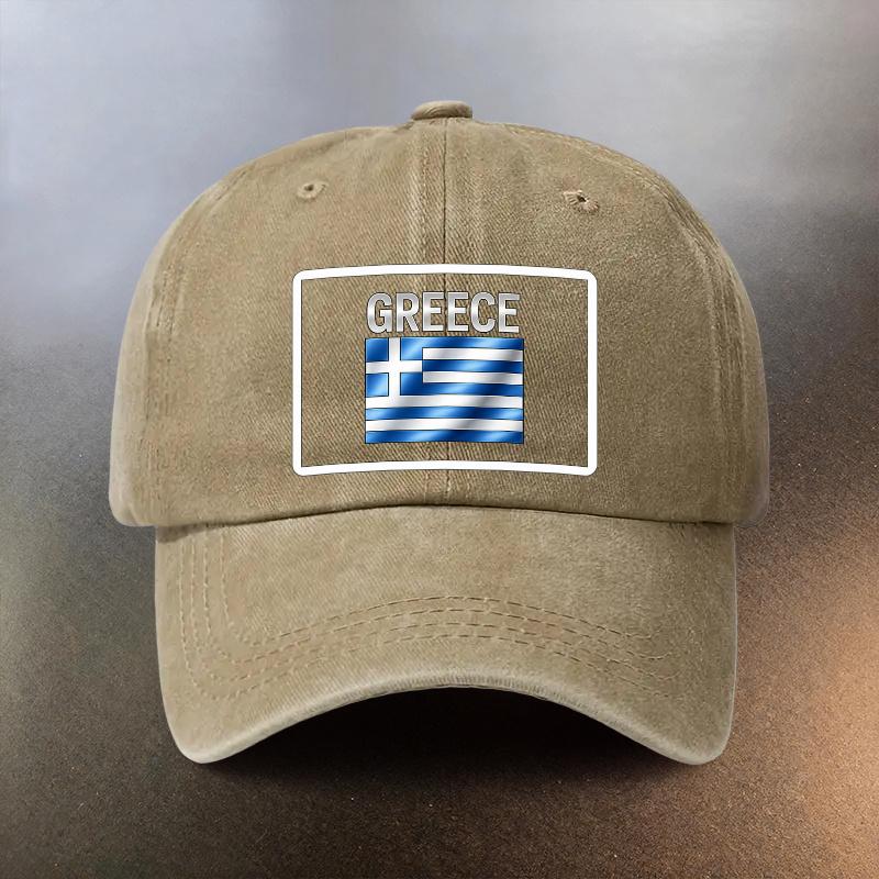 Greek Flag Pattern Washed Cap Casual Outing Sun Hat Fashionable Couple Essential Hat Retro Style Trendy Versatile Baseball Ca