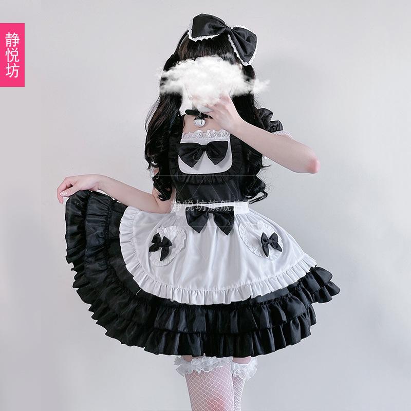Черный наряд горничной pussy cosplay сексуальный милый наряд горничной японский косплей кос-наряд платье юбка