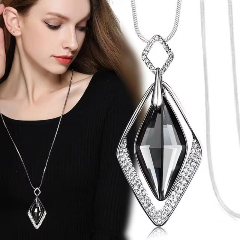 Women Long Necklace Fashion Geometric Crystal Necklaces Pendant Jewelry Statement Sweater Chain Collier Femme Collar Accessories