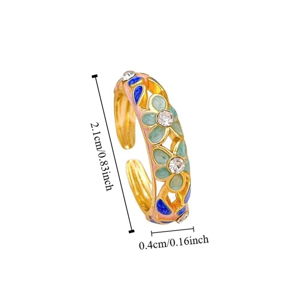 Hollow Out Vintage Geometric Rings Engraved Gold Plated Ring Colorful Enamel Flower Rings Female
