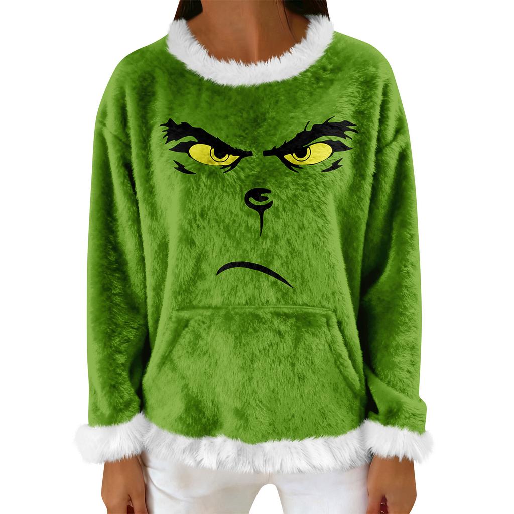 Women's Casual Fleece Sweatshirt Long-Sleeve Round Neck Casual Comfortable Loose-Fit Lightweight Women's Flannel Sweatshirt