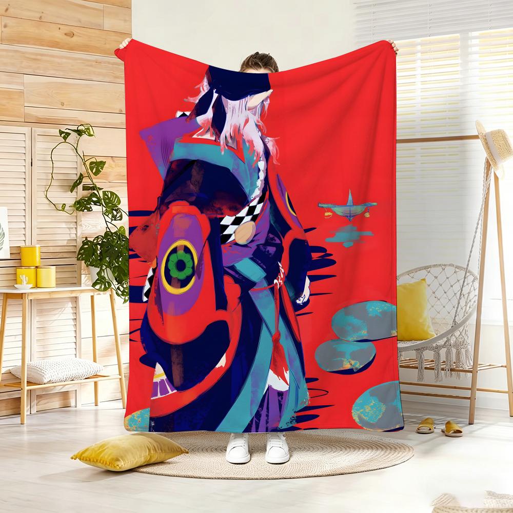 Ukiyo e style Yokai Anime M-Mononokes Throw Lightweight 240g Flannel Blanket Soft Skin-friendly for Summer Cooling