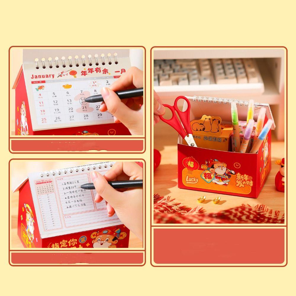 Chinese Style Horse Year Calendar Cartoon Standing Flip Calenda Desktop Decoration