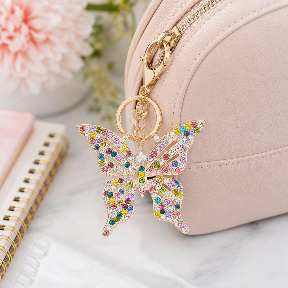 Hollow Butterfly Keychain Retro Style Rhinestone Keychain Butterfly Bag Charm Backpack Accessories