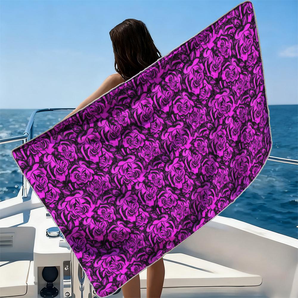 Magenta Rose Sketch Beach Towel Ultra-fine Fiber Quick Drying Absorbent Beach Swimming Vacationvacation Essentials Gifts