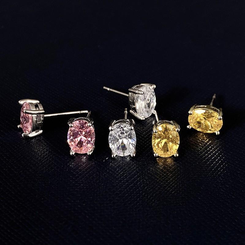 Simple Stud Earrings with Oval CZ for Girls Daily Wear Ear Accessories Teens Low-key Women's Earrings Statement Jewelry