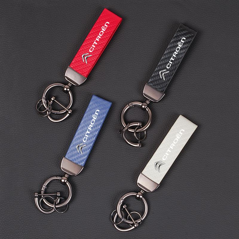 GESW6 Car KeyChain Leather Emblem Key Chain Buckle Key Ring For Citroen e-C3 e-C4 X C5X C3 C4 Cactus Picasso C-Crosser C6 C-Elysee C2