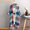 Ladies Long Sleeve Check T Shirt Linen Tops Baggy Top Plus Size Tee Blouse Dress
