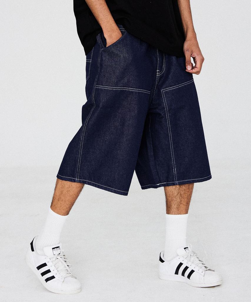 PHILIPPAKER Bluebase Carpenter Wide Bermuda Denim Shorts Deep Blue