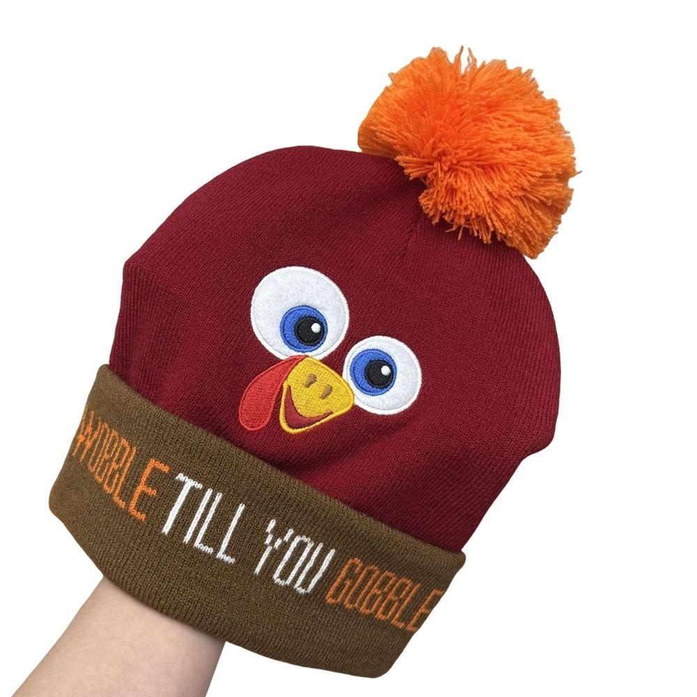Simple Style Knitted Beanie Hat Acrylic Funny Turkey Hat Cute Embroidered Beanies Themed Party