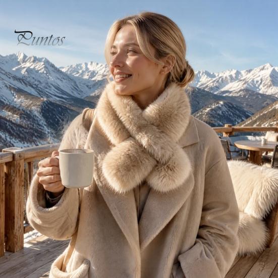 Winter Gifts for Women Plush Cross Scarf, Stylish Faux Fur Neck Warmer, Soft Velvet Gaiter Double-Sided Thermal Wrap Elegant Scarf Ladies Girls Fox