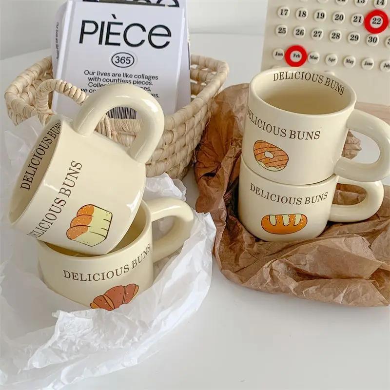 Bread Tableware Korean Ceramic Cup Croissant Mug Household Water Cup Breakfast Cup Coffee Cup