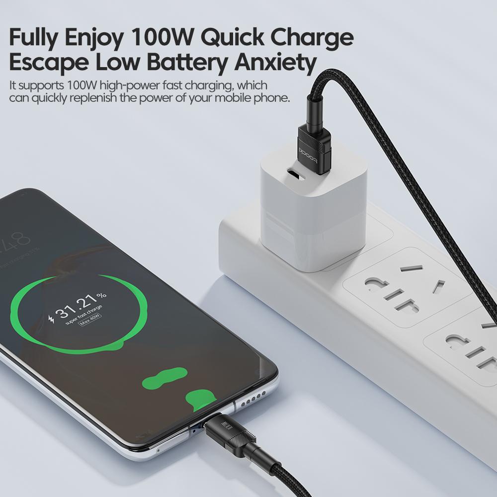 Кабель Toocki 7A USB Type C для Huawei Honor 100W/66W Быстрая зарядка Зарядное устройство USB C Кабель для передачи данных Для Poco Oneplus Samsung