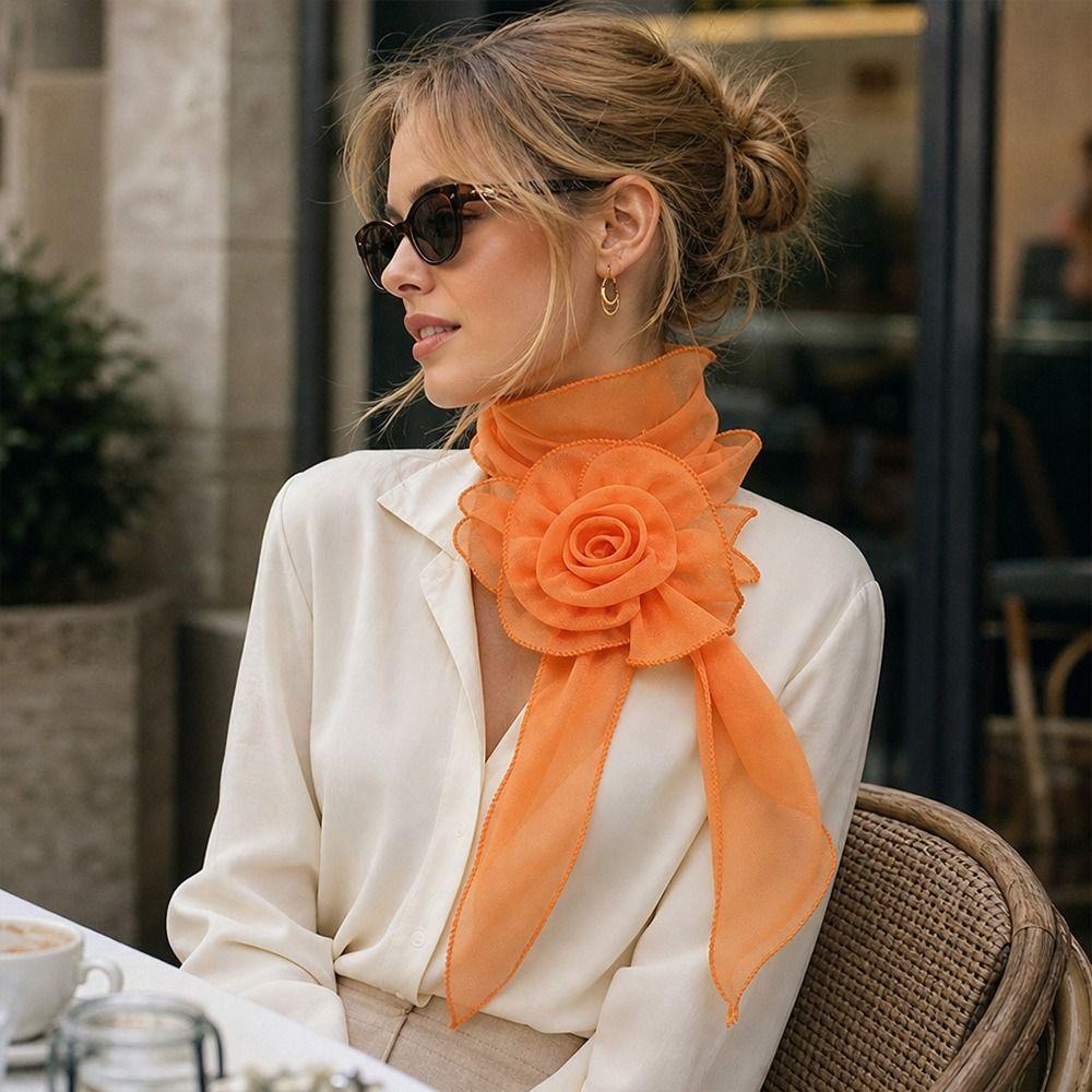 Chiffon Rose Flower Scarf Flower Decor Decorative Collar Scarf Chiffon Neck Wrap Travel Accessory