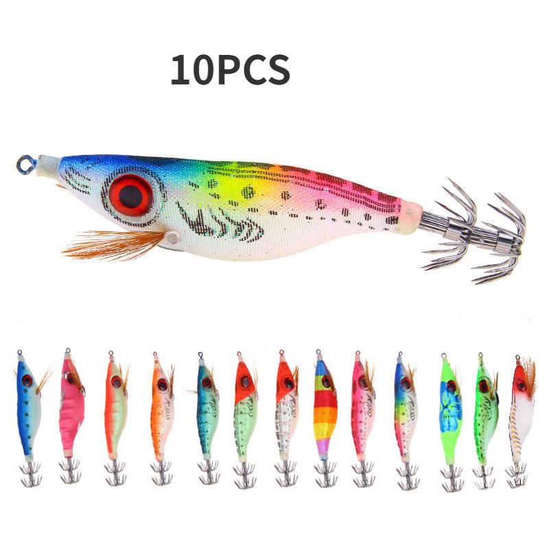 10pcs Colorful Wooden Shrimp 9.2g/10cm Imitation Fake Bait Hard Bait