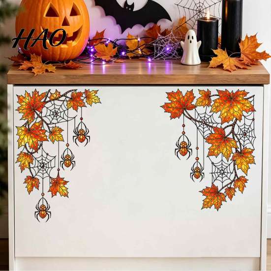 Transparent Vine Patterns for Windows 2Pcs Stained Glass Style Window Film, Hanging Stickers, Christmas Weather Resistant Decals Halloween Static
