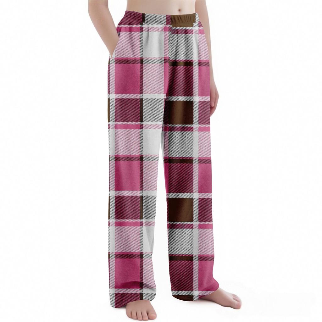 Детские рождественские брюки с клетчатым принтом, плюшевые повседневные брюки