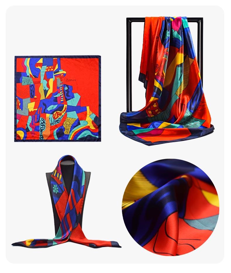90*90cm Square Silk Scarf Women Shawl Print Satin Hijab Female Luxury Brand Square Lady Muffler Coverchief Bandanna Pareo Girl