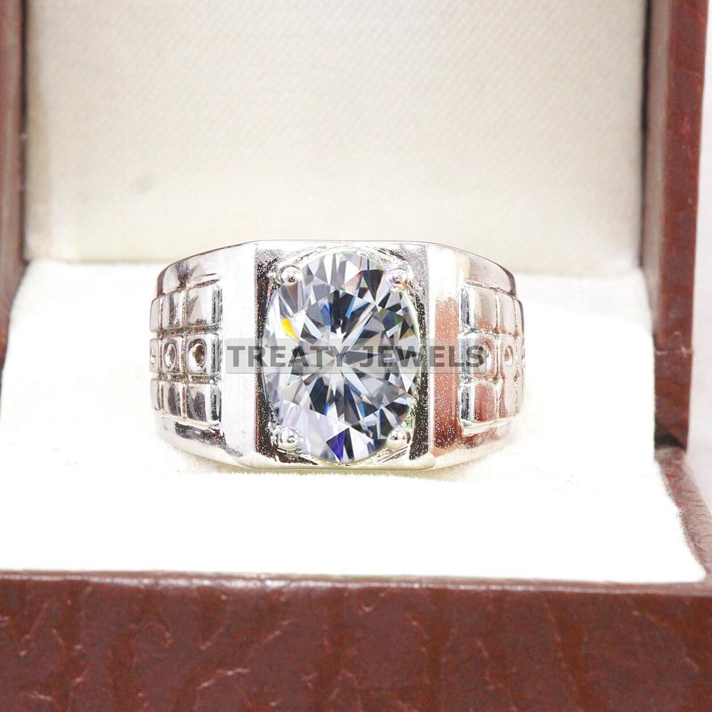 Moissanite Oval Cut Gemstone With 925 Sterling Silver Ring For Men's #B318 JL375681975185