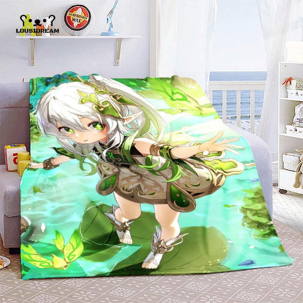 Genshin Impact Nahida Throw Blanket Flannel Soft Kawaii Cute Cartoon Nahida Genshin Autumn Anime Breathable Bedding Travel Throw