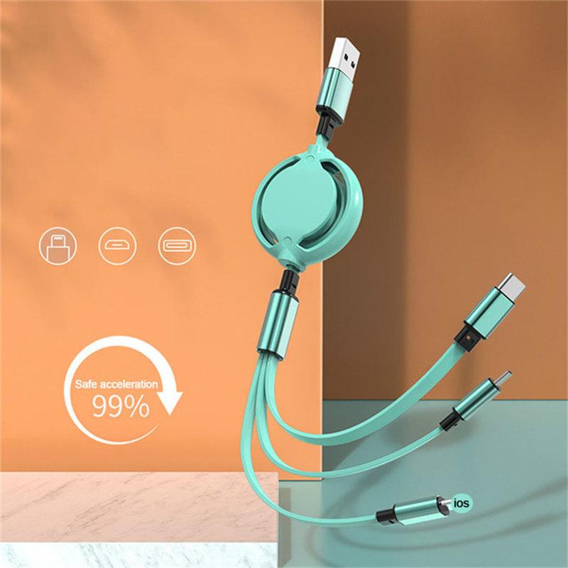 3 In 1 Retractable Data USB Cable for IPhone Charger Fast Wire Charging Cable for Android Phone Type C Xiaomi Huawei Samsung