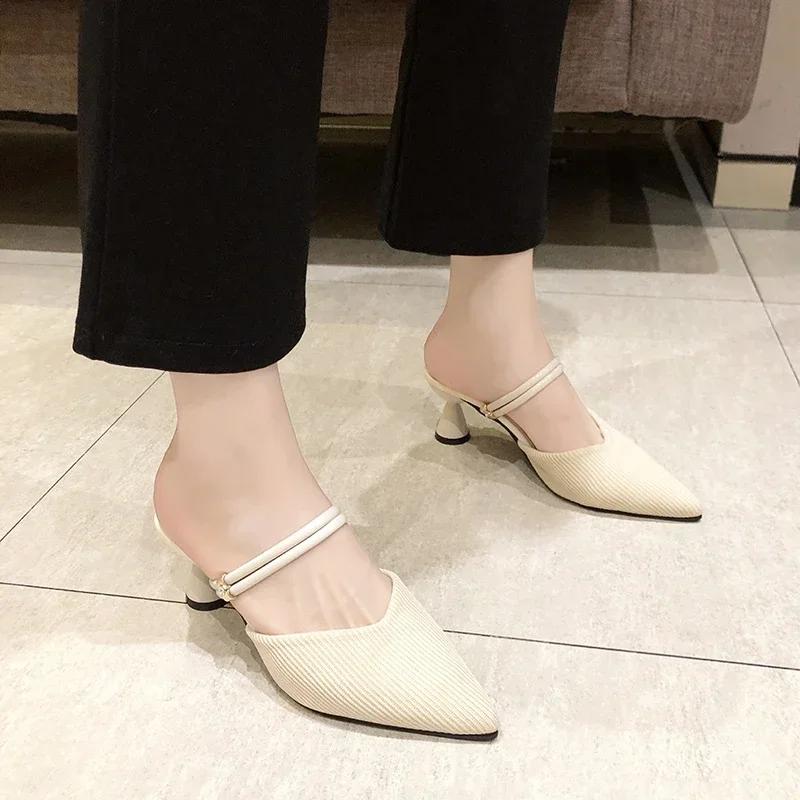 Fashion Shoes Female 2024 Hot Sale Plus Size Women's Slippers Sexy Pointed Toe Dress Slippers Women Fashion Closed Toe Heels Women