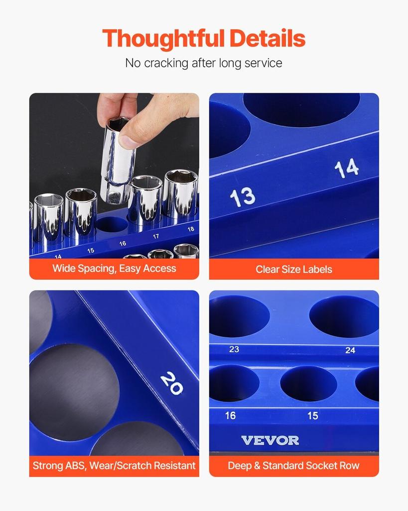 Magnetic Socket Organizer Set 8PCS Socket Trays Blue & Red for Metric SAE